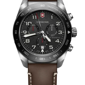 Victorinox Swiss Army Chrono Black Dial Brown Leather Band Mens Watch 242046