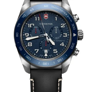 Victorinox Swiss Army Chrono Blue Dial Black Leather Band Mens Watch 242047