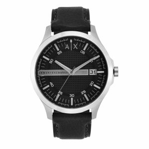 Armani Exchange Black Leather Strap Black Dial Watch AX2101