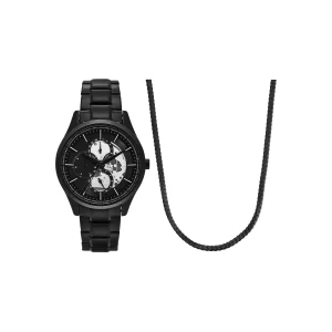 Armani Exchange Multifunction Black Stainless Steel Watch and Necklace Set AX7160SET