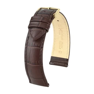 Hirsch Duke L Finest Italian Brown Leather Gold Buckle Band