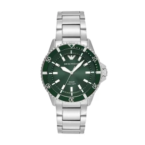 Armani World Explorer Solar Powered Stainless Steel Green Dial Watch AR11698