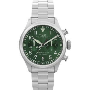 Timex Waterbury Chronograph Green Dial Stainless Steel Strap Watch TW2Y19100