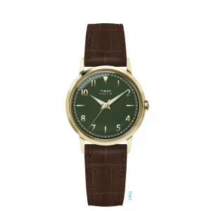Timex Marlin Quartz Green Dial 34mm Leather Strap Watch TW2Y37800