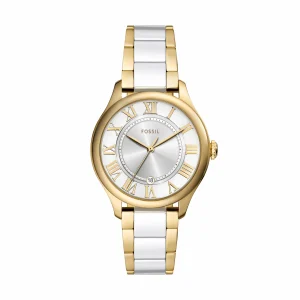 Fossil Gilmore Gold Tone and White Ceramic Watch CE1131