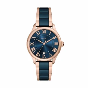 Fossil Gilmore Rose Gold Tone and Navy Ceramic Watch CE1134