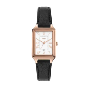 Fossil Raquel Black LiteHide Leather White Dial Watch ES5310