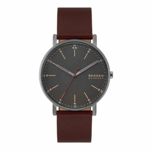 Skagen Signatur Black Dial Cherry Wood Leather Watch SKW6860