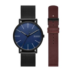 Skagen Signatur Black Stainless Steel Mesh Watch and Strap Set SKW6933SET