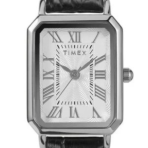 Timex Dress Siver Case Black Leather Band Women's Watch TW2Y00800