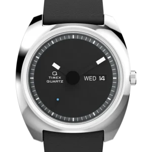 Q Timex 1975 Enigma Reissue 37mm Black Leather Band Dial Watch TW2Y34500