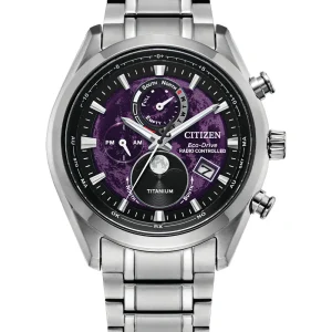 Citizen 'Tsuki-Yomi' Moonphase Purple Dial Stainless Steel Watch BY1010-81Z