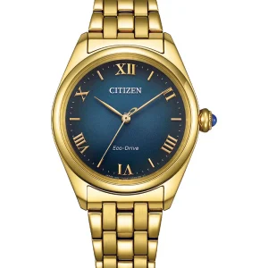 Citizen Eco-Drive Blue Dial Gold Stainless Steel Watch EM1142-84L