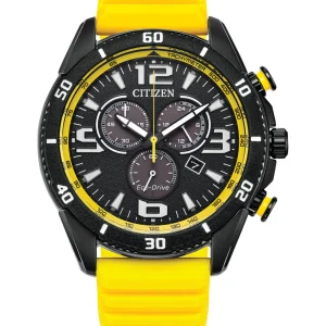 Citizen Eco-Drive Black Dial Yellow Rubber Watch AT2585-08E