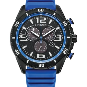 Citizen Eco-Drive Black Dial Blue Rubber Watch AT2586-05E