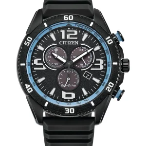Citizen Eco-Drive Black Dial Black Rubber Watch AT2587-02E