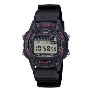 Casio Digital Mid Sized Watch Black Rubber Band Pink Accents W220H-1A2