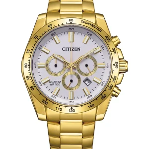 Citizen Quartz Sports Chronograph Gold White Dial Men's Watch AN8232-53A
