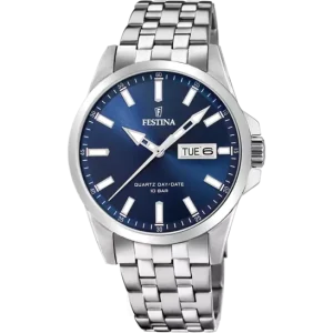 Elegant Festina F20357/3 Men's Classic Watch with Blue Dial and Stainless Steel Strap