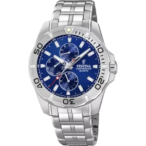 Festina Men's Elegance F20445/2 Multifunctional Blue Dial Watch with Stainless Steel Strap
