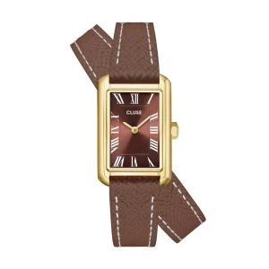 CLUSE Belisenna Mocha Dial Gold Case Mocha Double Wrap Leather Band CW15006