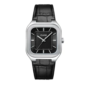 CLUSE Quadrus Square Black Dial and Leather Band Watch CW25703