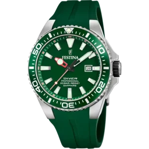 Festina Men's Elegant Timepiece with Green Dial and Matching Rubber Strap F20664/2