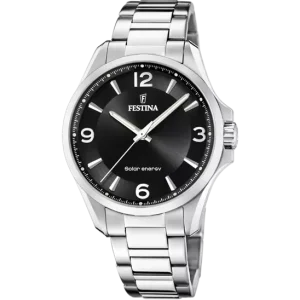 Elegant Festina Men's Watch with Silver Stainless Steel Strap and Black Dial F20656/4