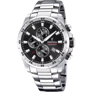 Festina Men's Classic Chronograph Watch with Black Dial and Stainless Steel Band F20463/4