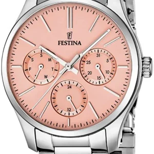 Festina Women's Timepiece with Rose Gold Dial, Silver Stainless Steel Band and Quartz Movement