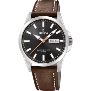 Elegant Festina F20358/2 Men's Timepiece with Black Leather Strap and Steel Case