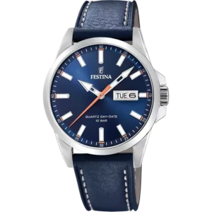 Elegant Festina F20358/3 Men's Watch with Classic Blue Leather Strap and Steel Case