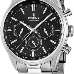 Festina Stainless Steel Chronograph Men's Watch with Luminescent Black Dial