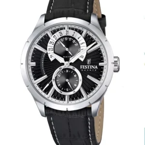 Festina Men's Classic Black Dial Stainless Steel Watch - 45mm