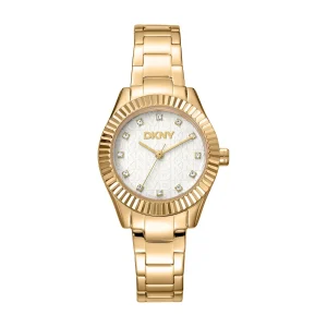DKNY Gold Stainless Steel Womens Watch Silver Dial 30mm Elegant