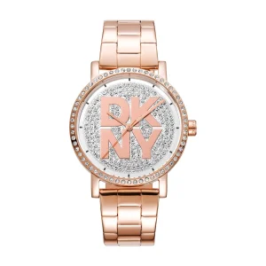 DKNY Soho Rose Gold Stainless Steel Womens Watch 36mm Silver Dial