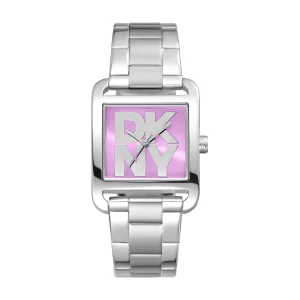 DKNY City Maxi Silver Stainless Steel Watch Pink Dial 29mm