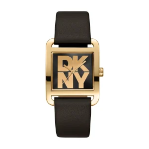 DKNY Gold Stainless Steel Black Dial Leather Women’s Watch 29mm