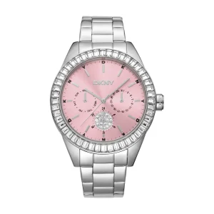 DKNY Silver Stainless Steel Rose Dial Multi Glitz 40mm Watch