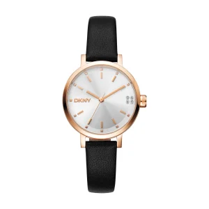 DKNY Urban Soho Glitz Rose Gold 30mm Watch Silver Dial Leather