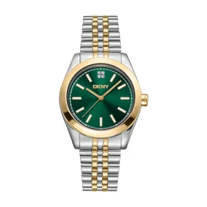 DKNY Two Tone Stainless Steel Green Dial Watch 32mm Women