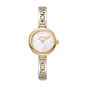 DKNY Womens Two Tone Stainless Steel 26mm Logo Watch Silver Gold
