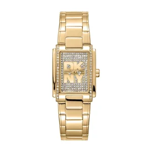 DKNY Logo Gold Stainless Steel Watch Silver Dial Modern Chic