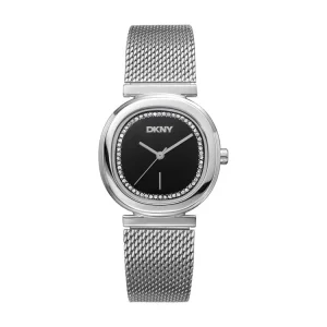 DKNY Silver Stainless Steel Womens Watch Black Dial 30mm Luxury