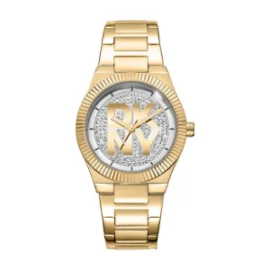DKNY Gold Stainless Steel 33mm Watch with Silver Logo Dial