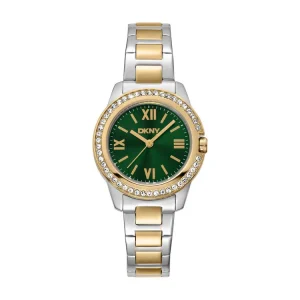 DKNY Two Tone Stainless Steel Green Dial Watch for Women 30mm