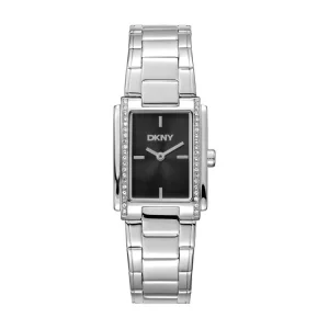 DKNY Silver Stainless Steel Womens Watch Black Dial 23x30mm Modern