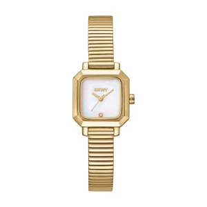 DKNY Gold Stainless Steel Mother of Pearl Square Watch 22mm