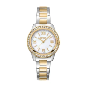 DKNY Two Tone Stainless Steel Mother of Pearl Womens Watch 30mm