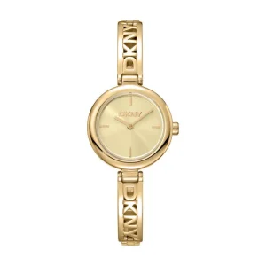 DKNY Logo Gold Stainless Steel 26mm Watch Champagne Dial Women